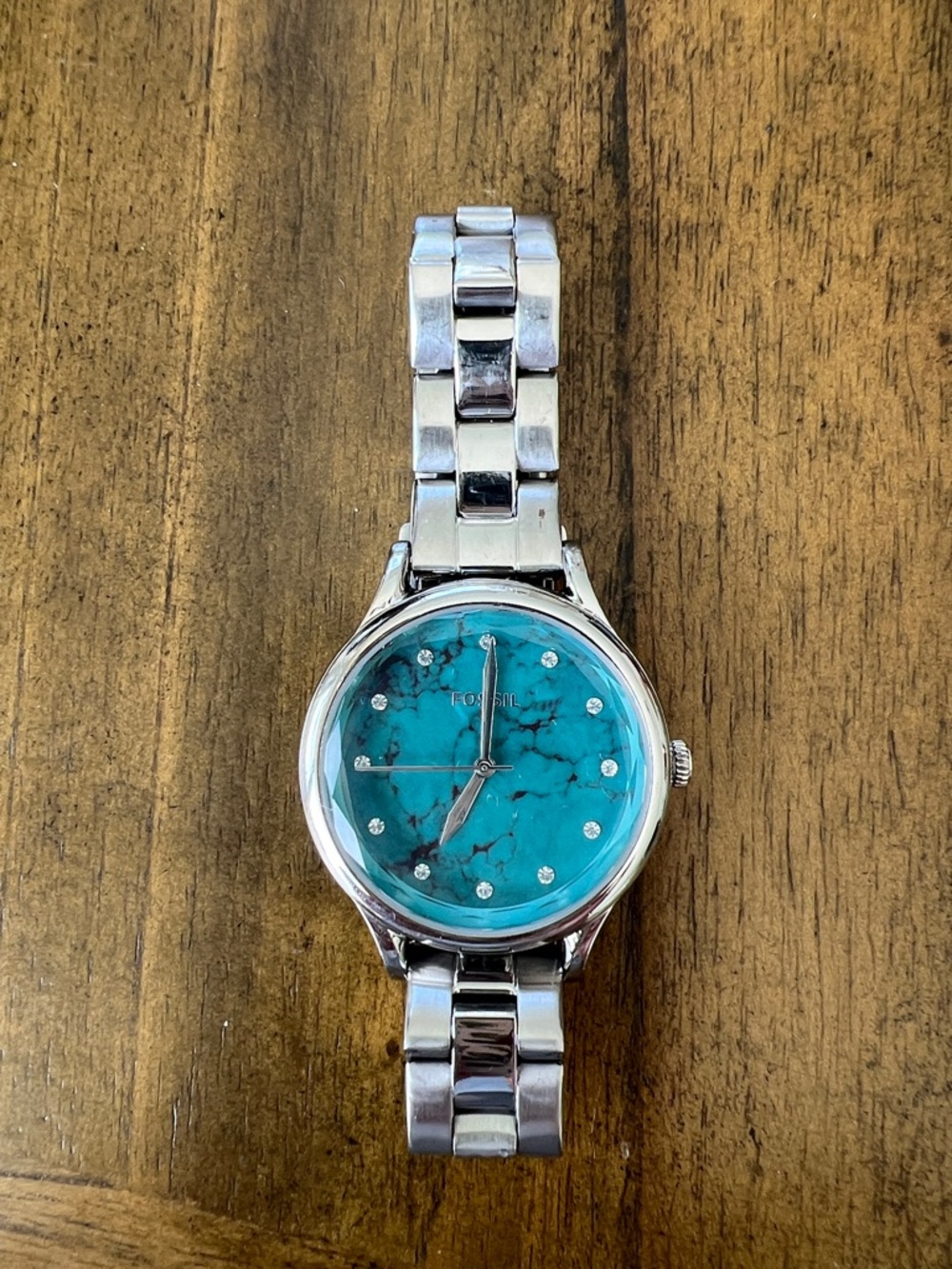 Fossil Silver Watch with Turquoise Marbled Dial